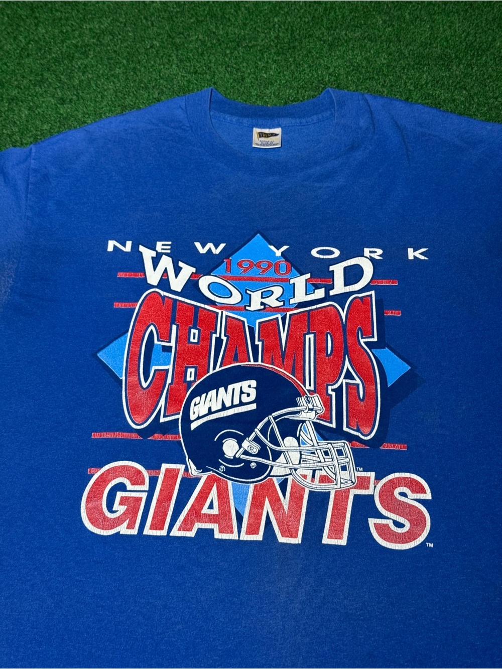 Vintage 80s 90s New York Giants T-shirt, Blue NFL Football Team Trench (XL)